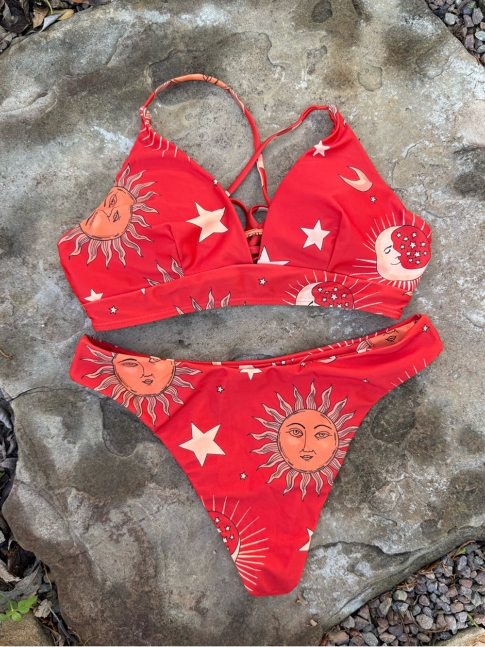 Zaful Red Sun & Star Print Bikini Set - small